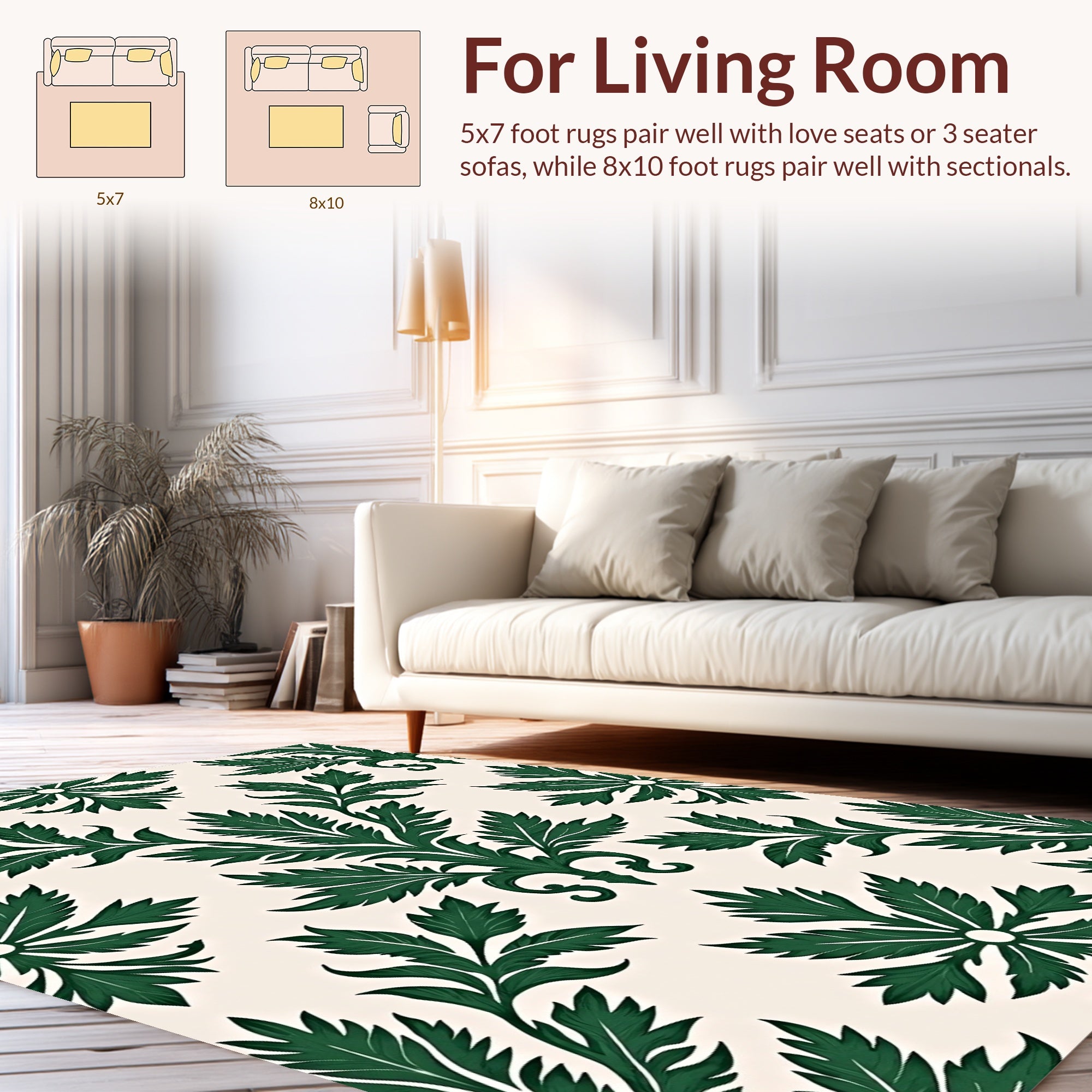 Elegant Dark Green Floral Pattern Design Rug