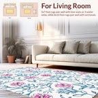 Floral Sketch Blue Pink Pattern Design Rug