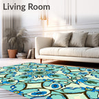 Blue Floral Scrollwork Pattern Rug