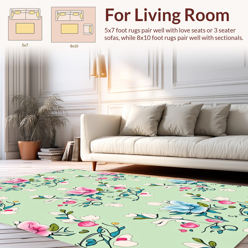 Pastel Floral Branch Pattern Rug