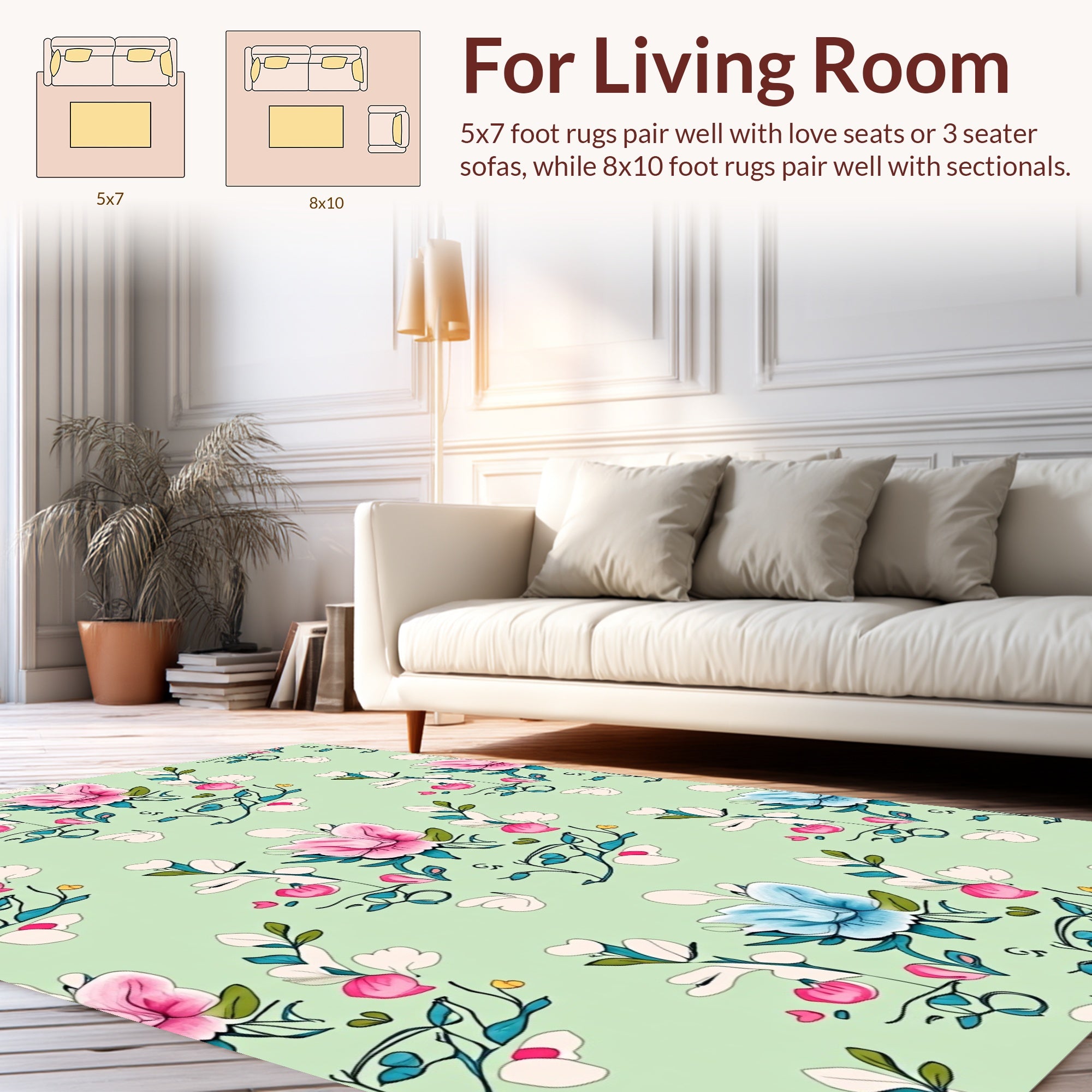 Pastel Floral Branch Pattern Rug