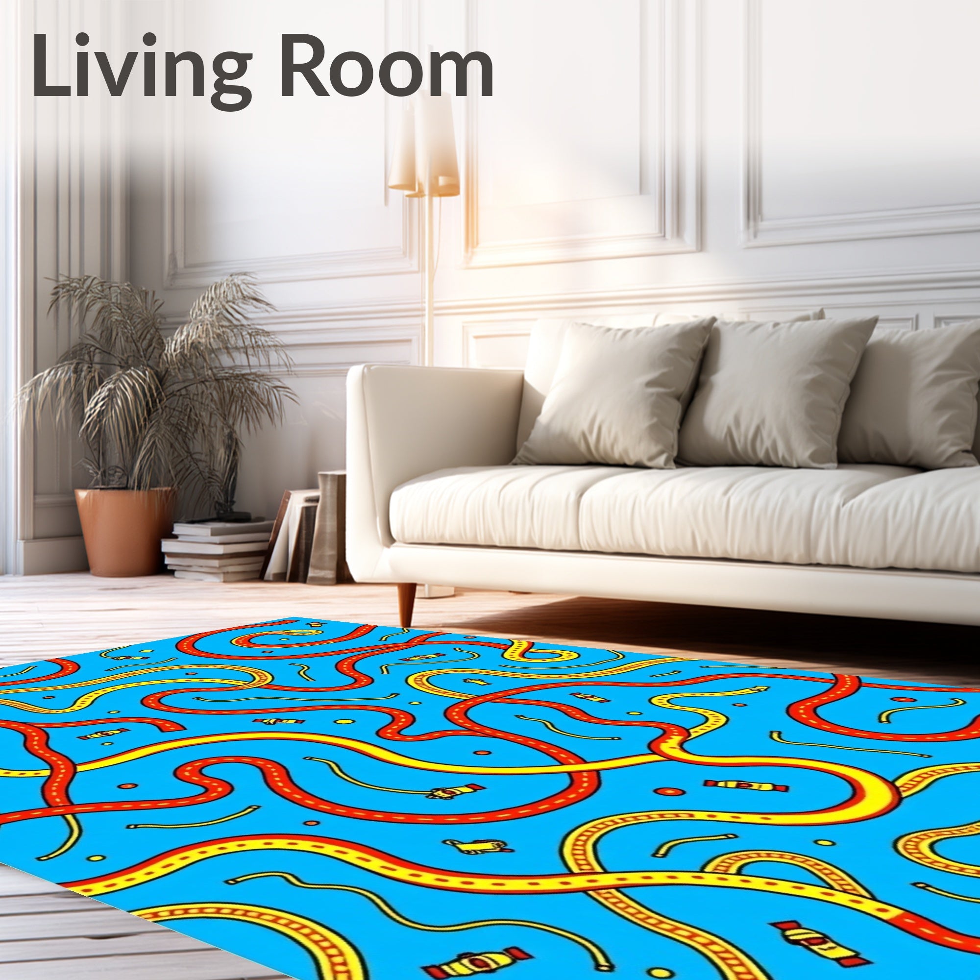Blue Red Yellow Intertwined Road Layout Rug