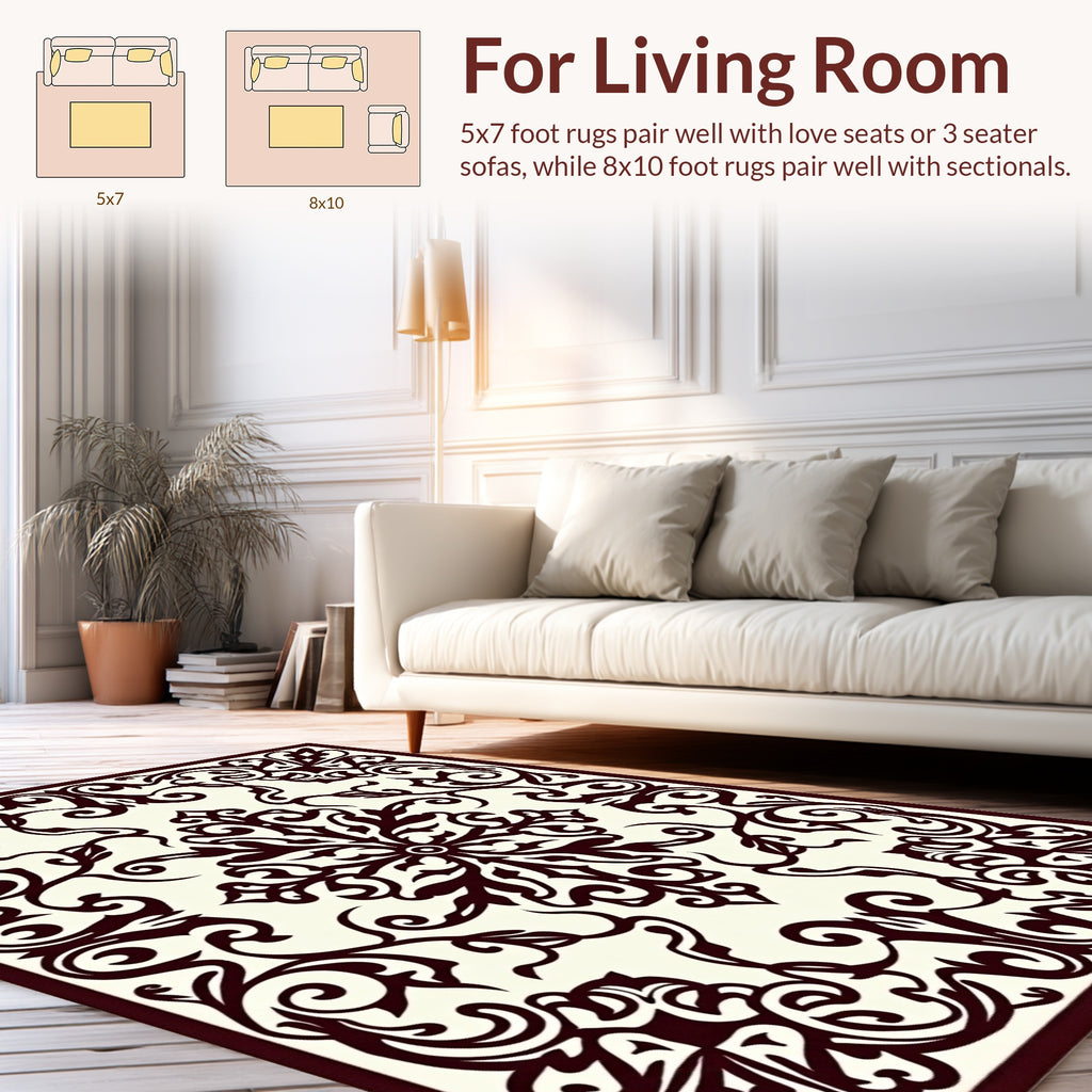 Regal Floral Symmetry Scrollwork Pattern Rug