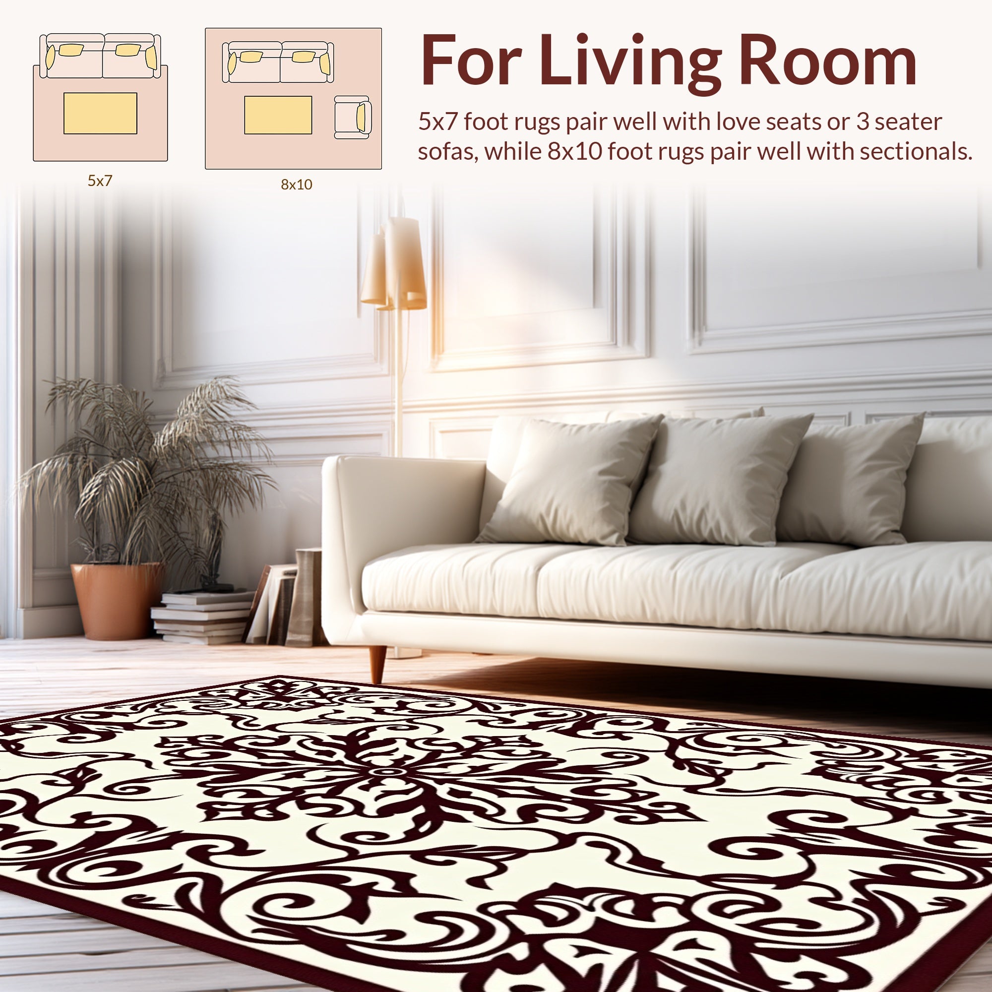 Regal Floral Symmetry Scrollwork Pattern Rug