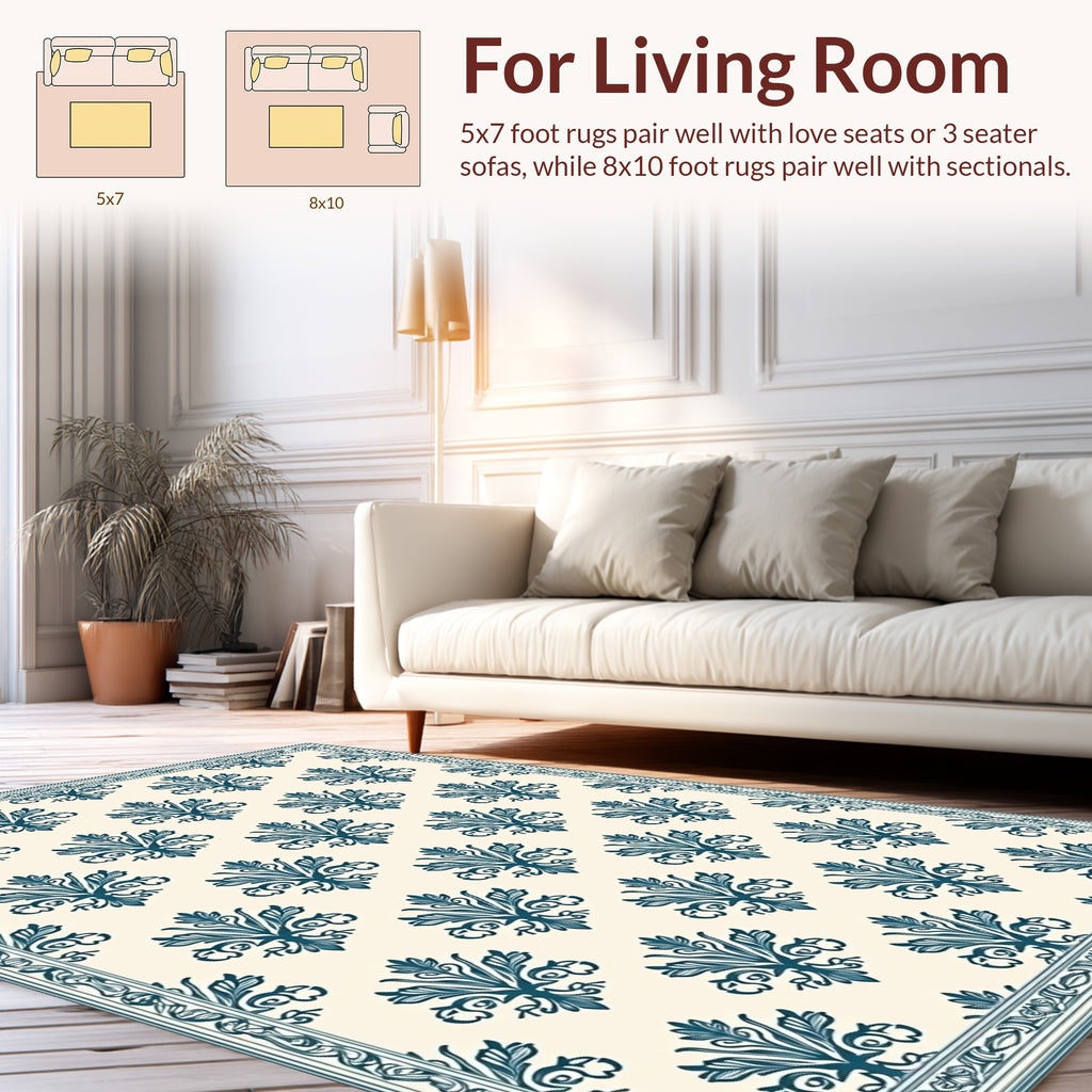 Classic Blue Floral Damask Pattern Rug