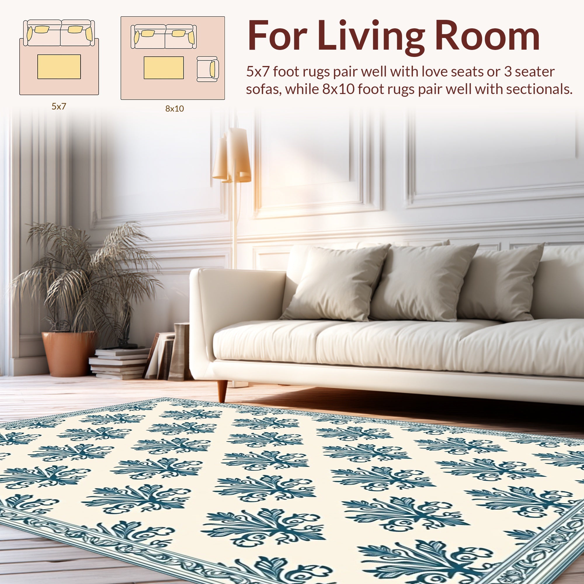 Classic Blue Floral Damask Pattern Rug