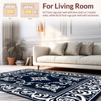 Classic Blue White Elegant Floral Border Design Rug