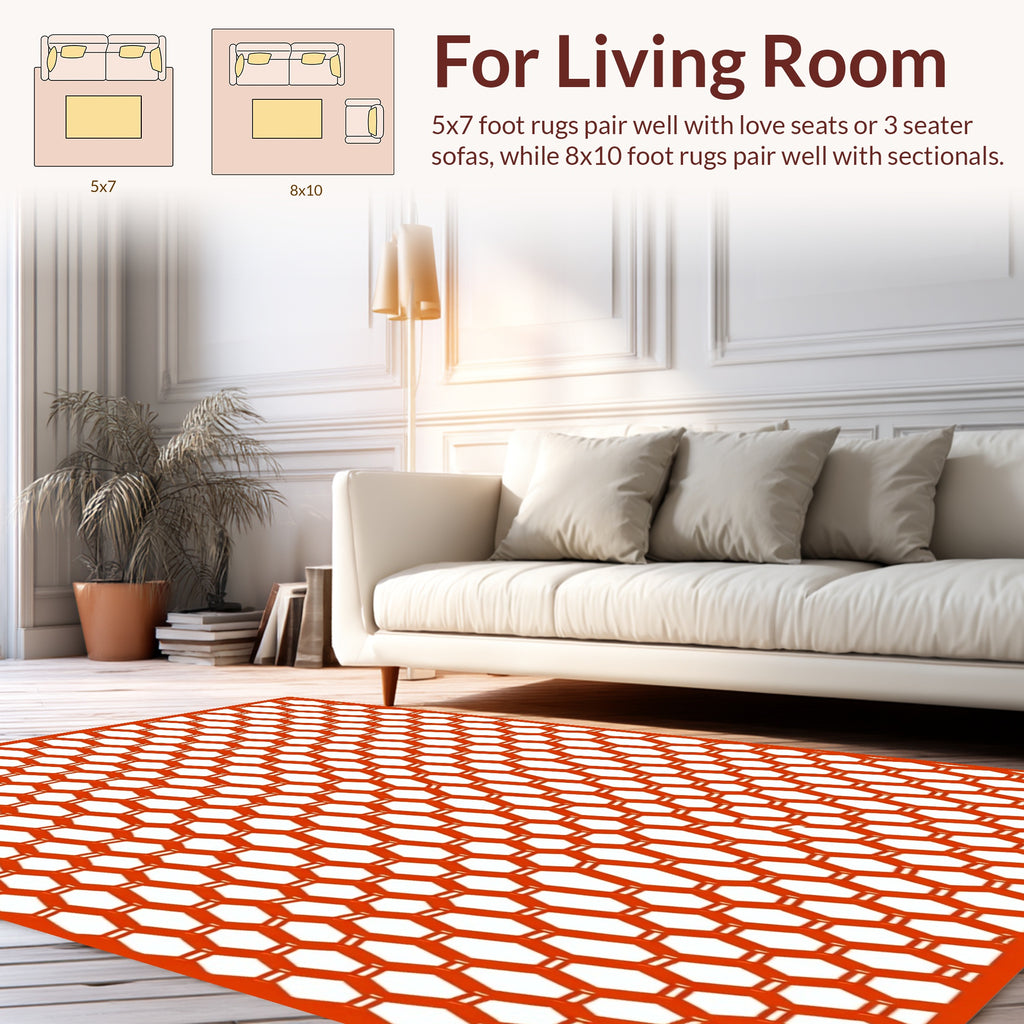 Modern Red Hexagonal Pattern Rug
