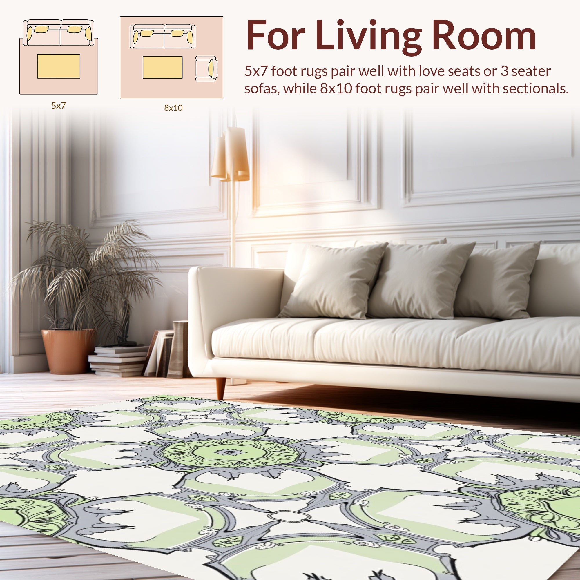 Artistic Light Green Gray Mandala Pattern Rug