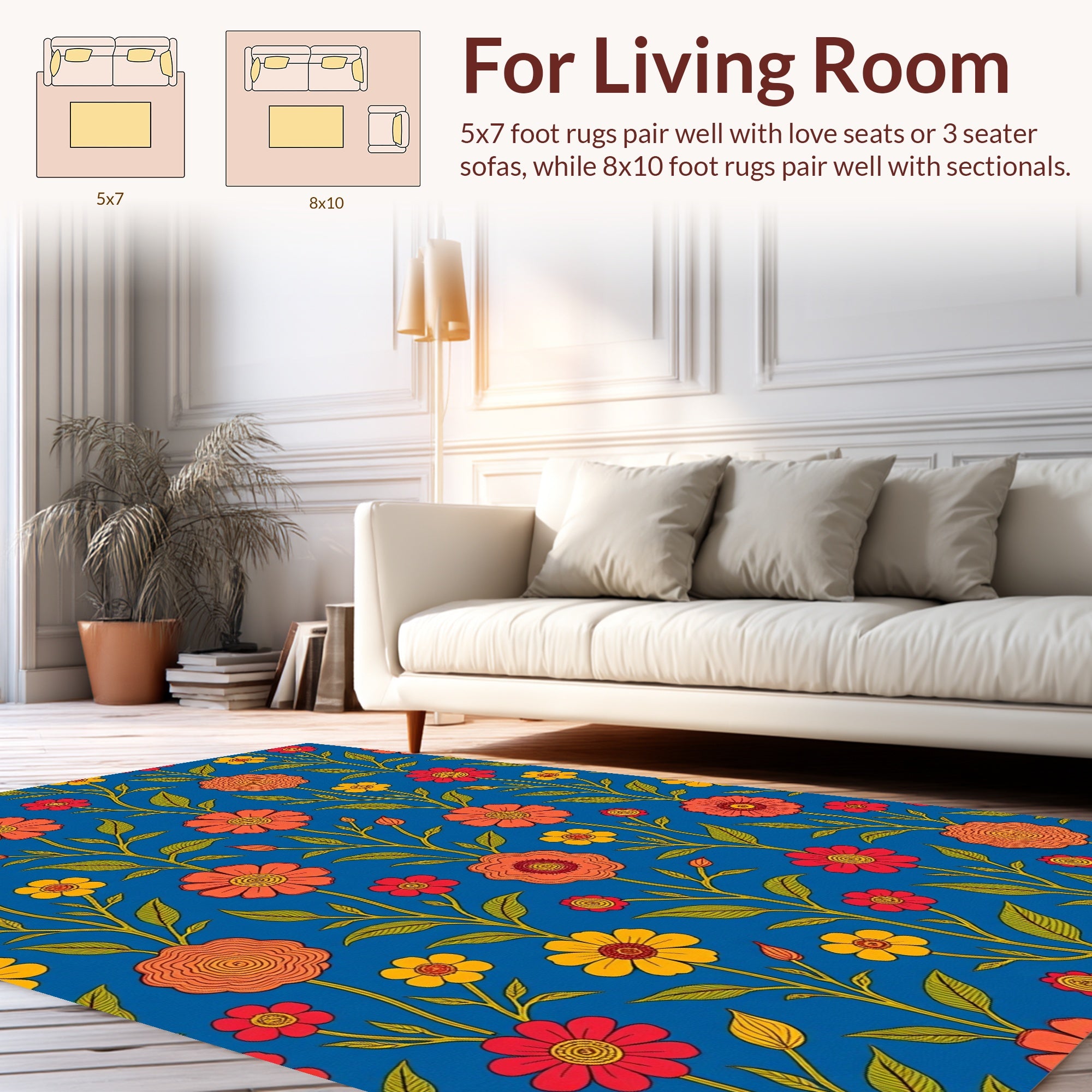 Retro Floral Vines With Red And Orange Blossoms Rug