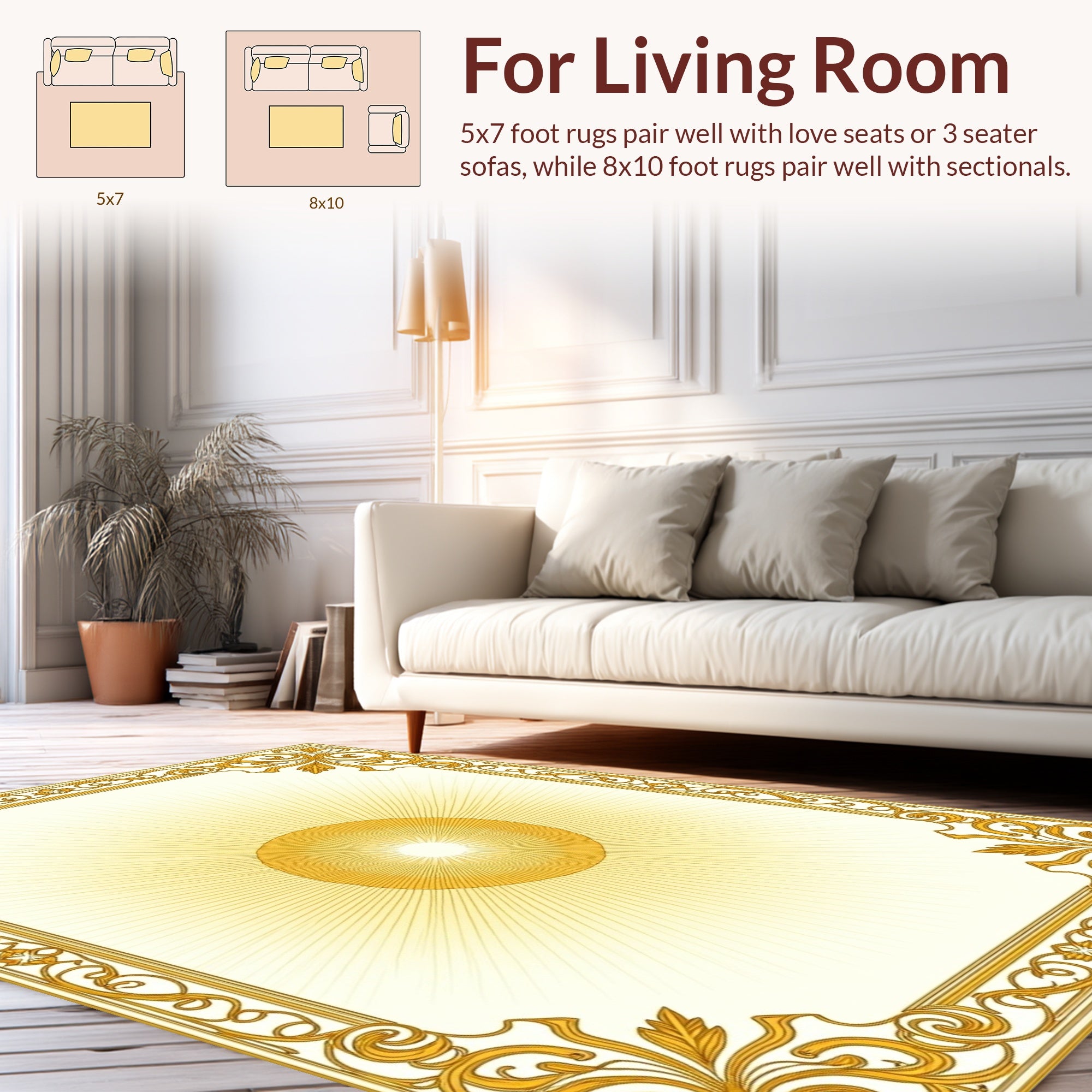 Golden Sunburst Ornate Scrollwork Rug