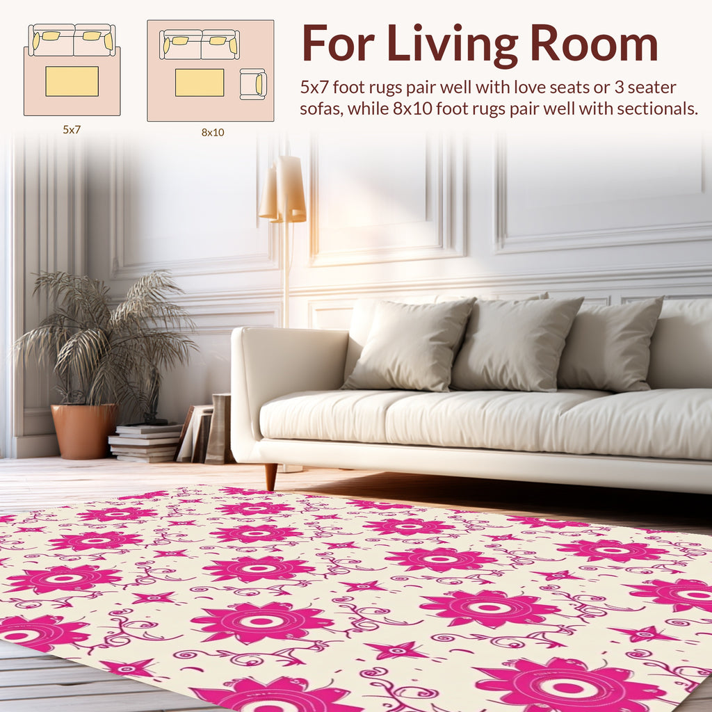 Bright Pink Floral Vine Pattern Rug
