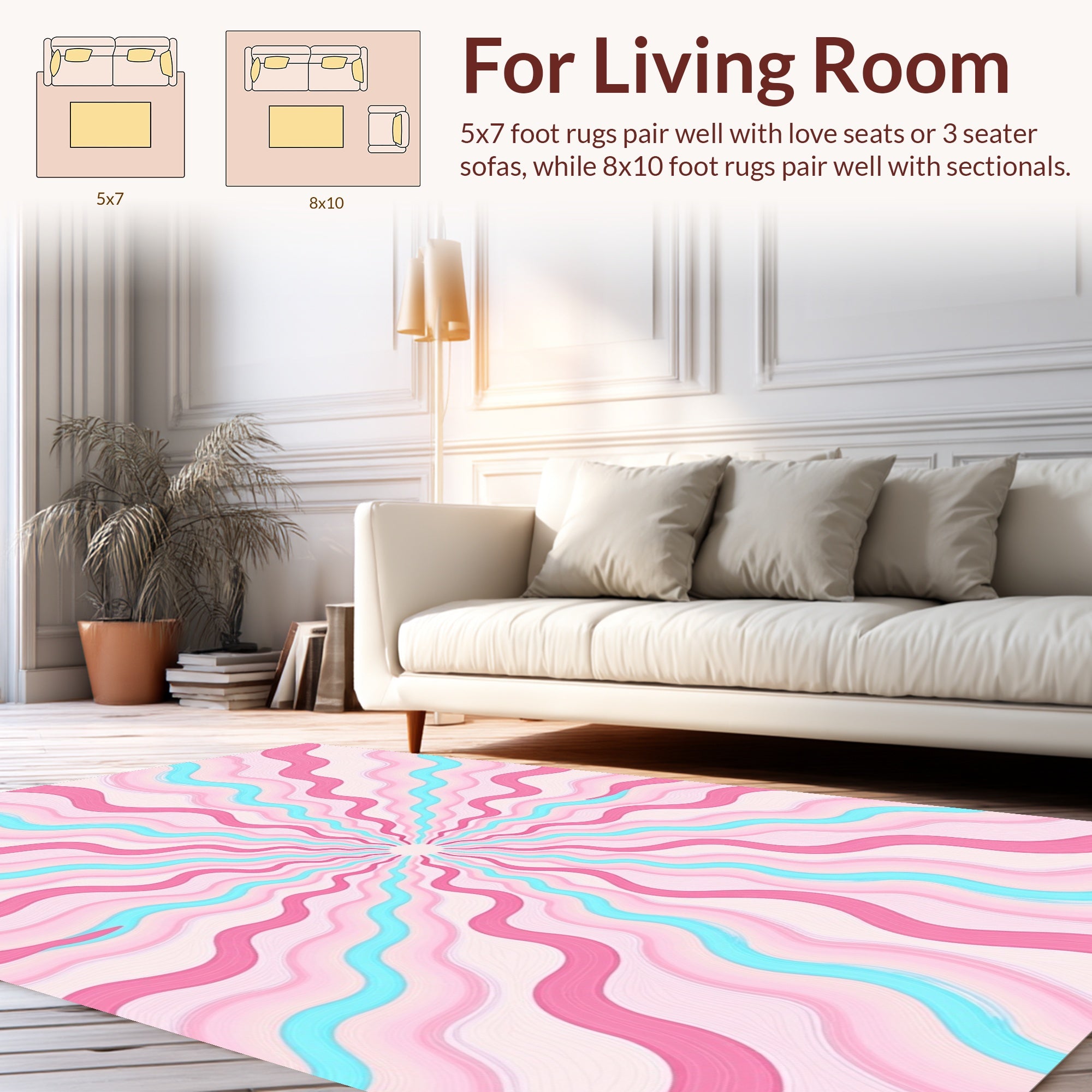 Pink Aqua Swirl Sunburst Pattern Rug