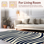 Dark Blue Cream Wavy Stripe Rug