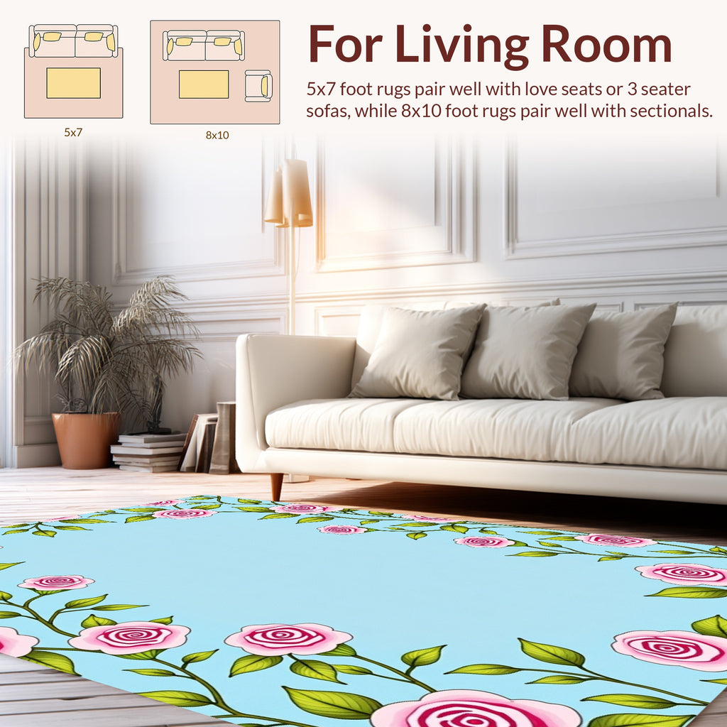 Pink Rose Vines With Green Leaves Rug