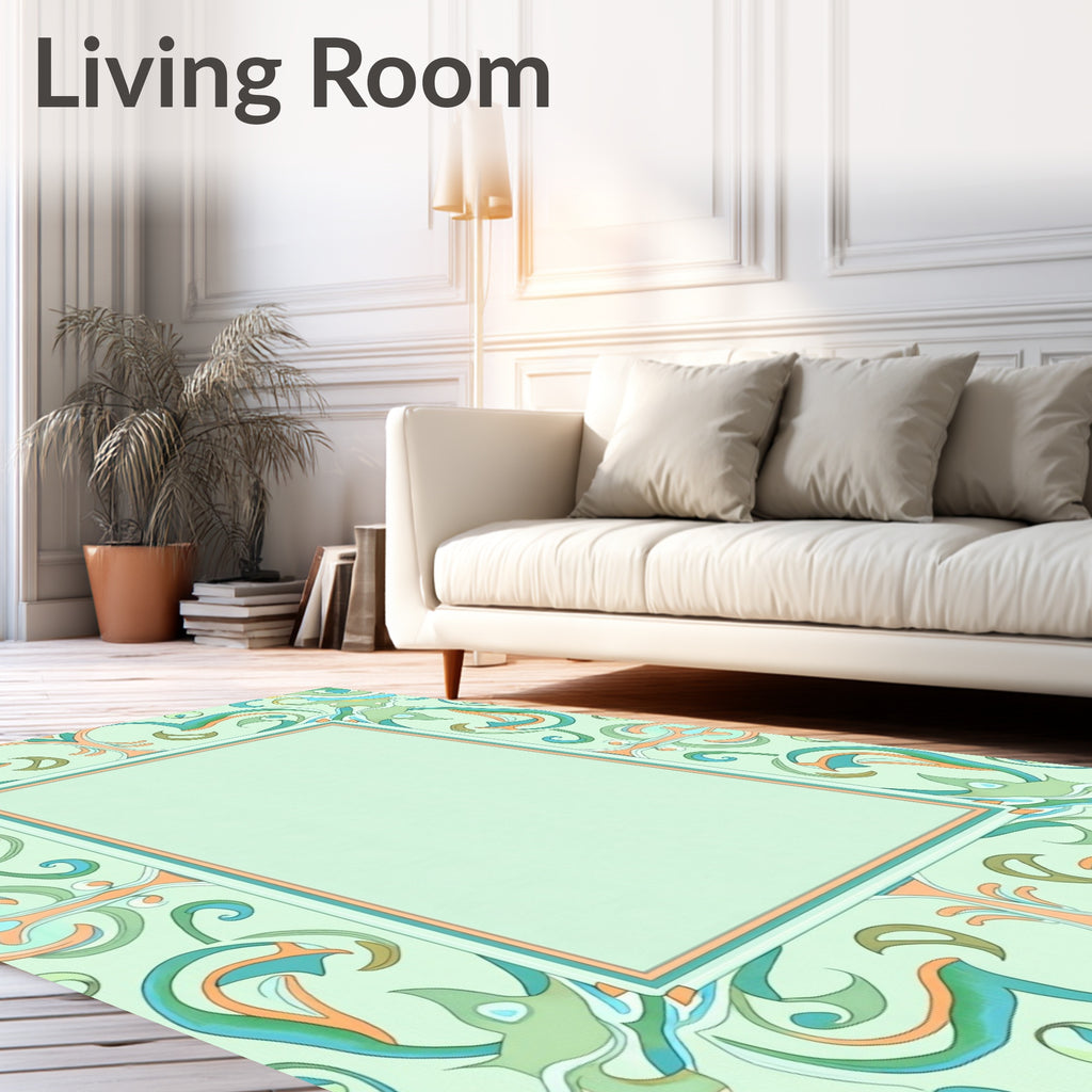 Serene Mint Green Floral Scroll Rug