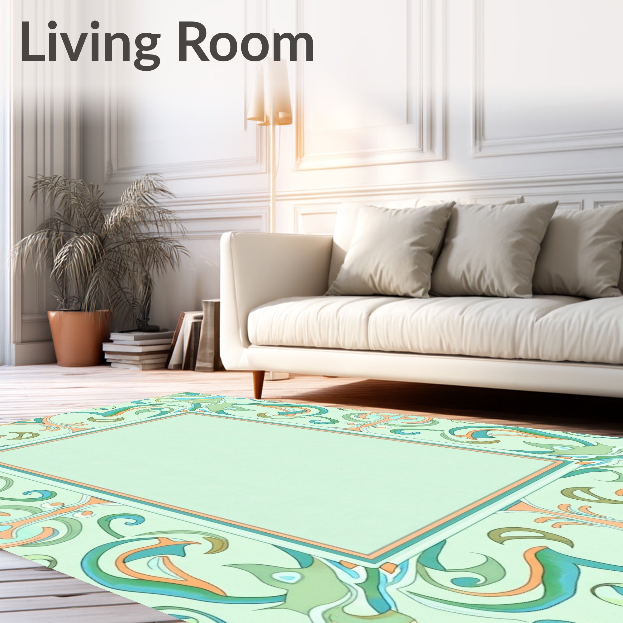 Serene Mint Green Floral Scroll Rug