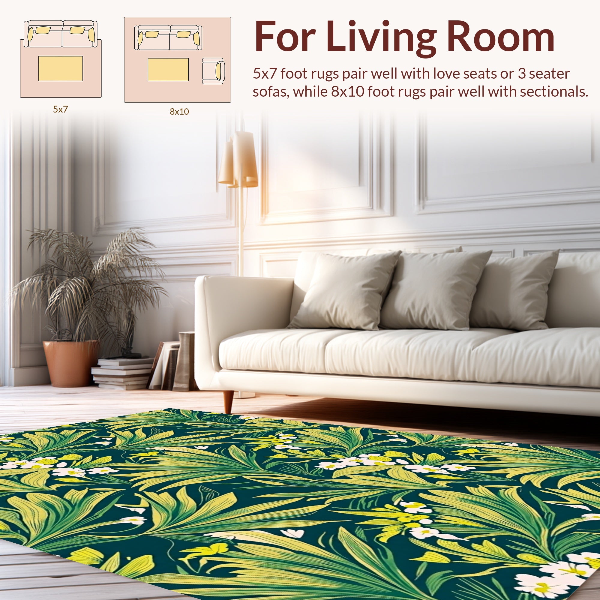 Green Yellow Tropical Floral Pattern Rug