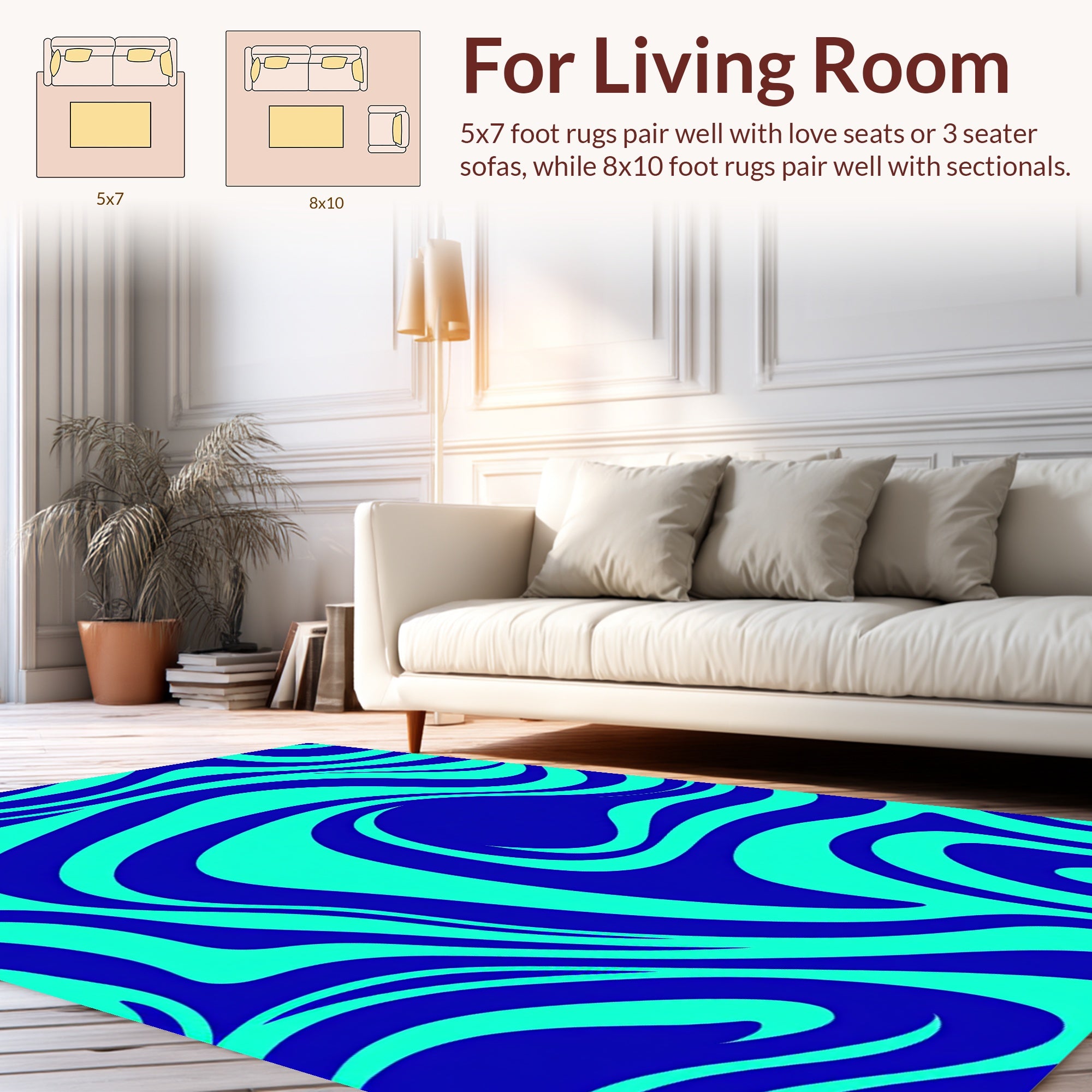 Bold Blue Aqua Swirl Pattern Rug