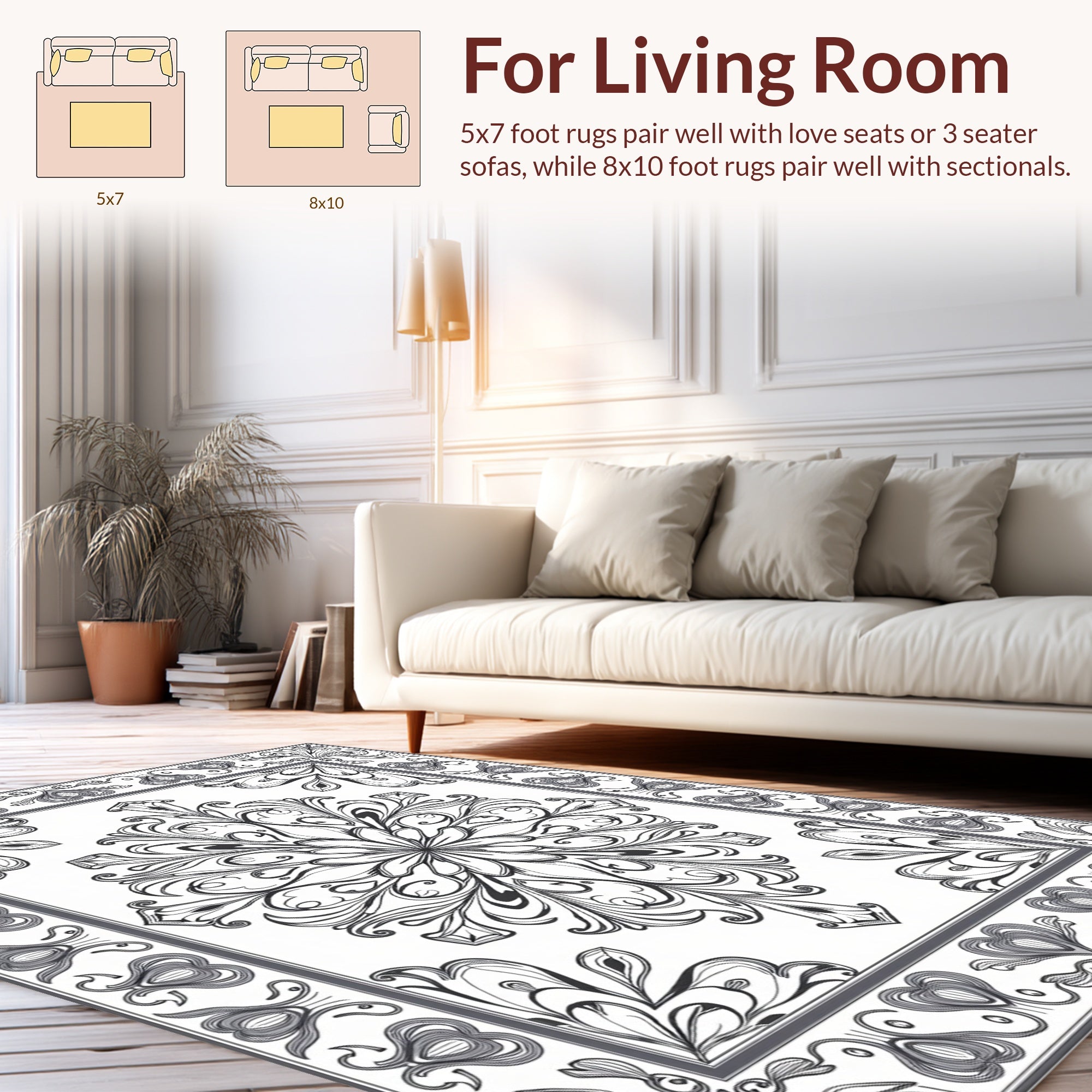 Elegant Filigree Floral Scroll Design Rug