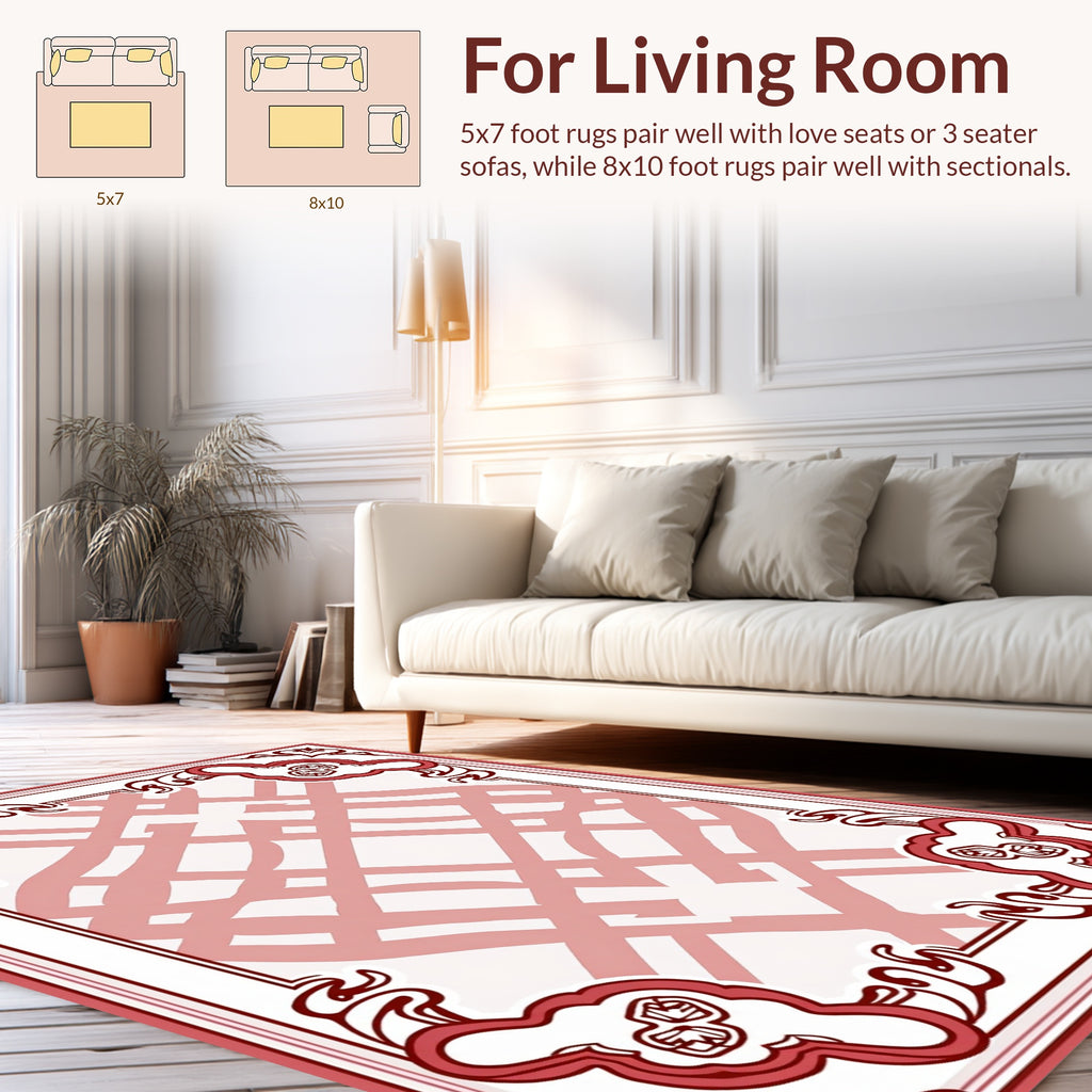 Art Nouveau Floral Red White Design Rug