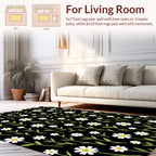 Black White Daisy Floral Pattern Rug