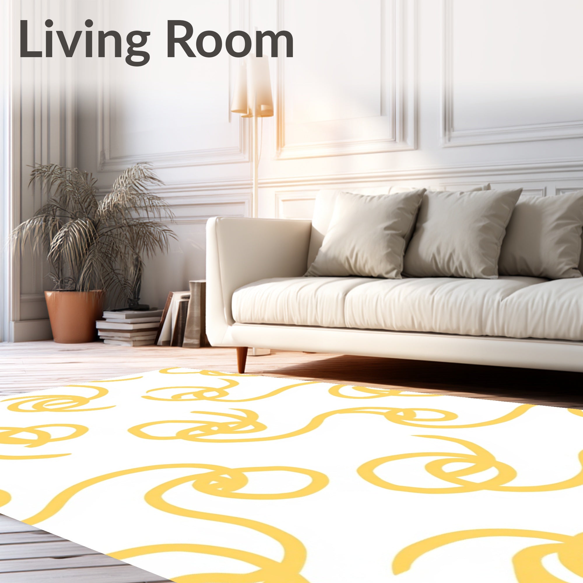 Abstract Swirls Yellow Design Rug