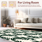 Dark Green Leaf Patterned Rug