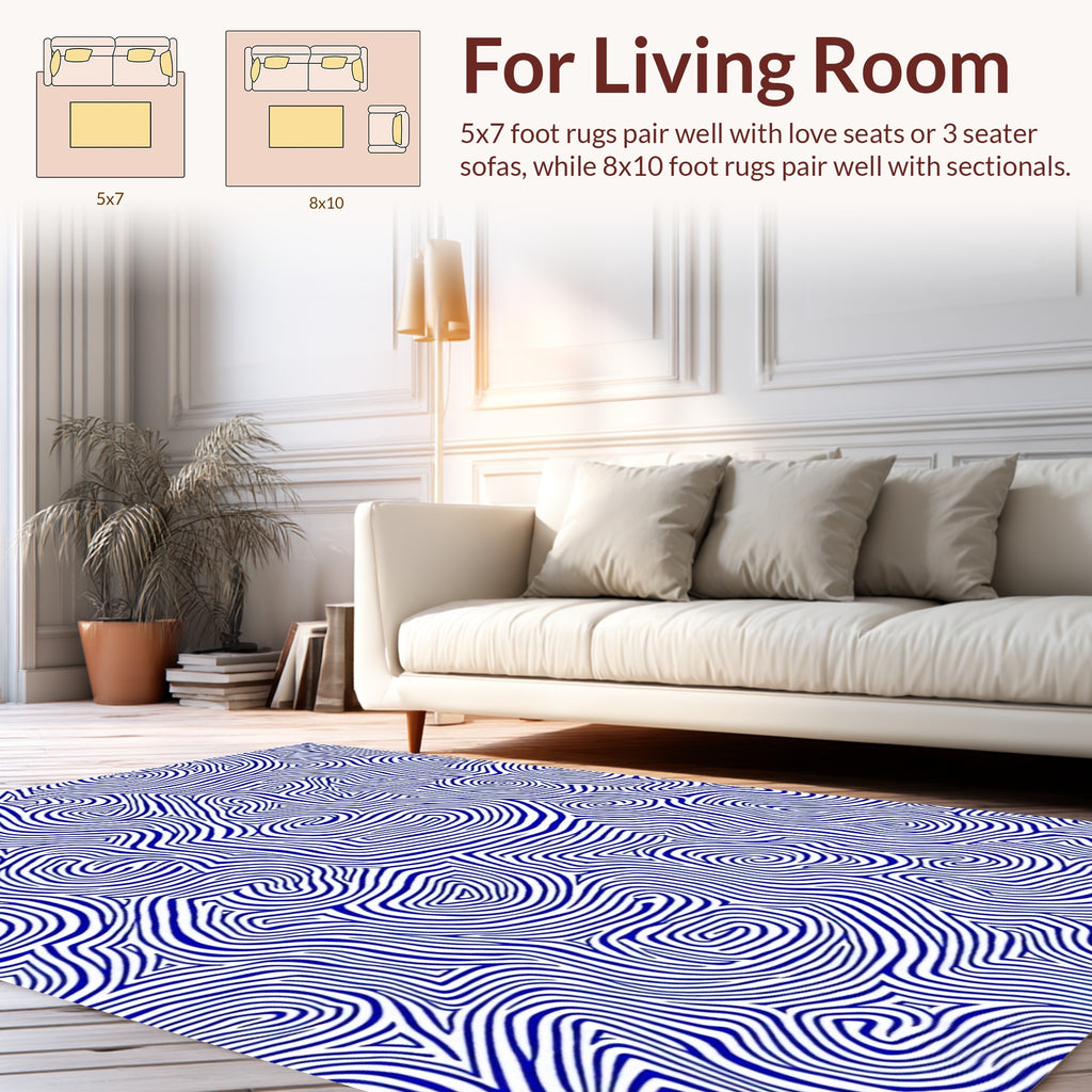 Abstract Blue Swirl Contour Pattern Rug