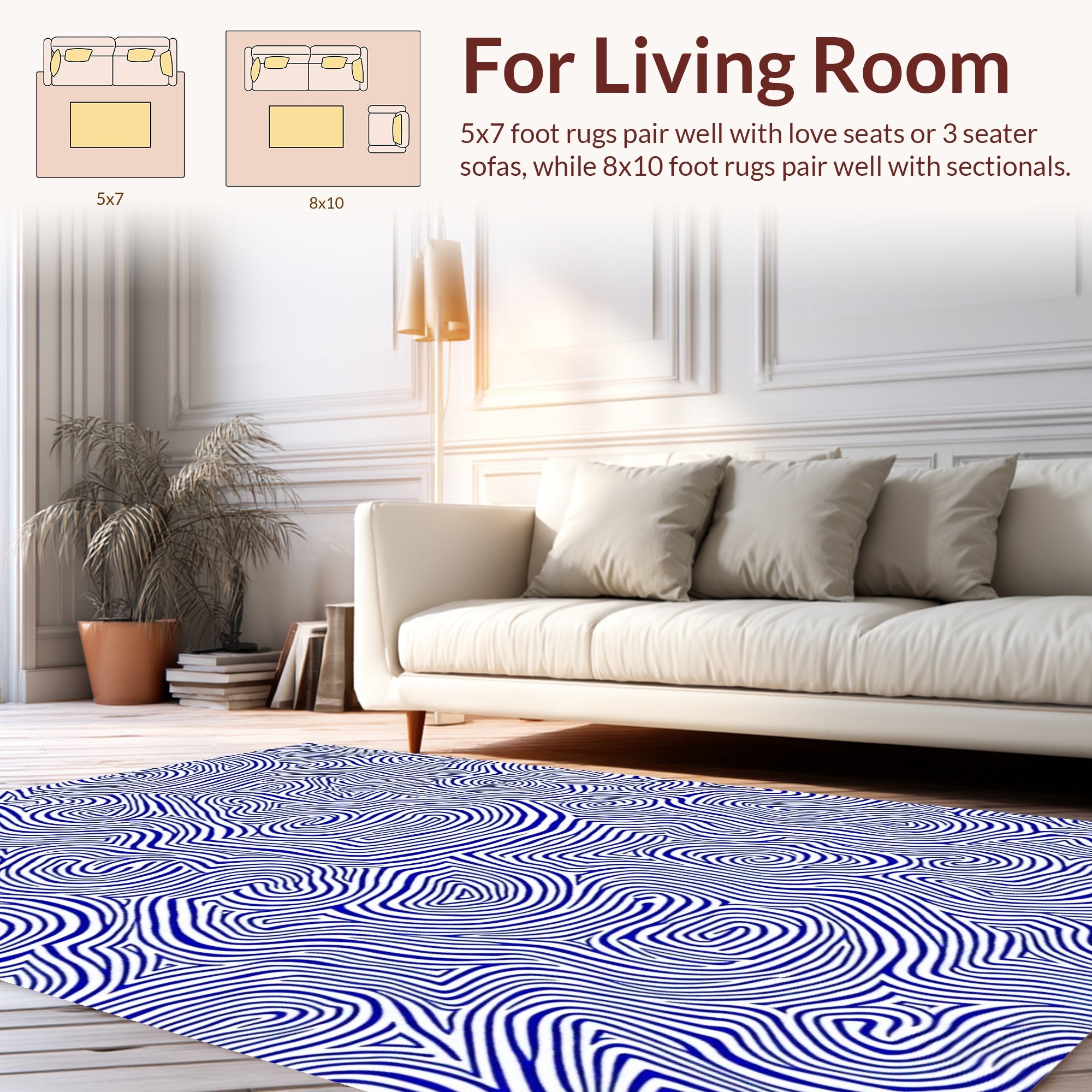 Abstract Blue Swirl Contour Pattern Rug