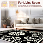 Elegant Black Cream Floral Pattern Rug