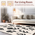 Stylized Black Rose Pattern Rug