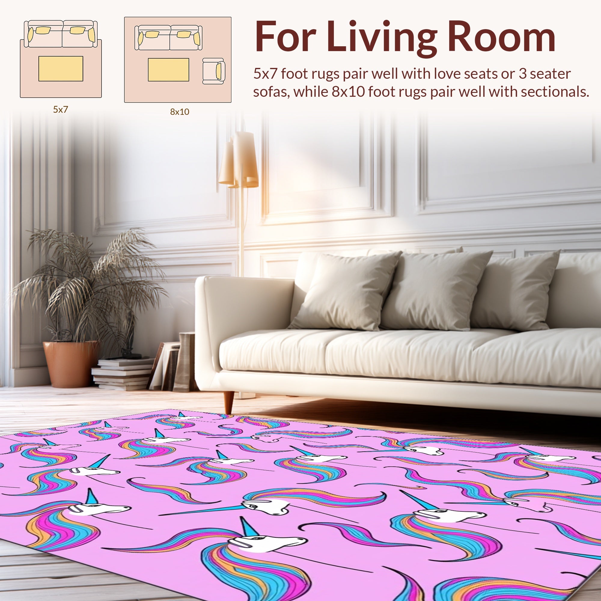 Rainbow Unicorn Print With Pink Background Rug