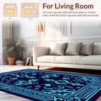 Elegant Cyan Floral Art Deco Rug