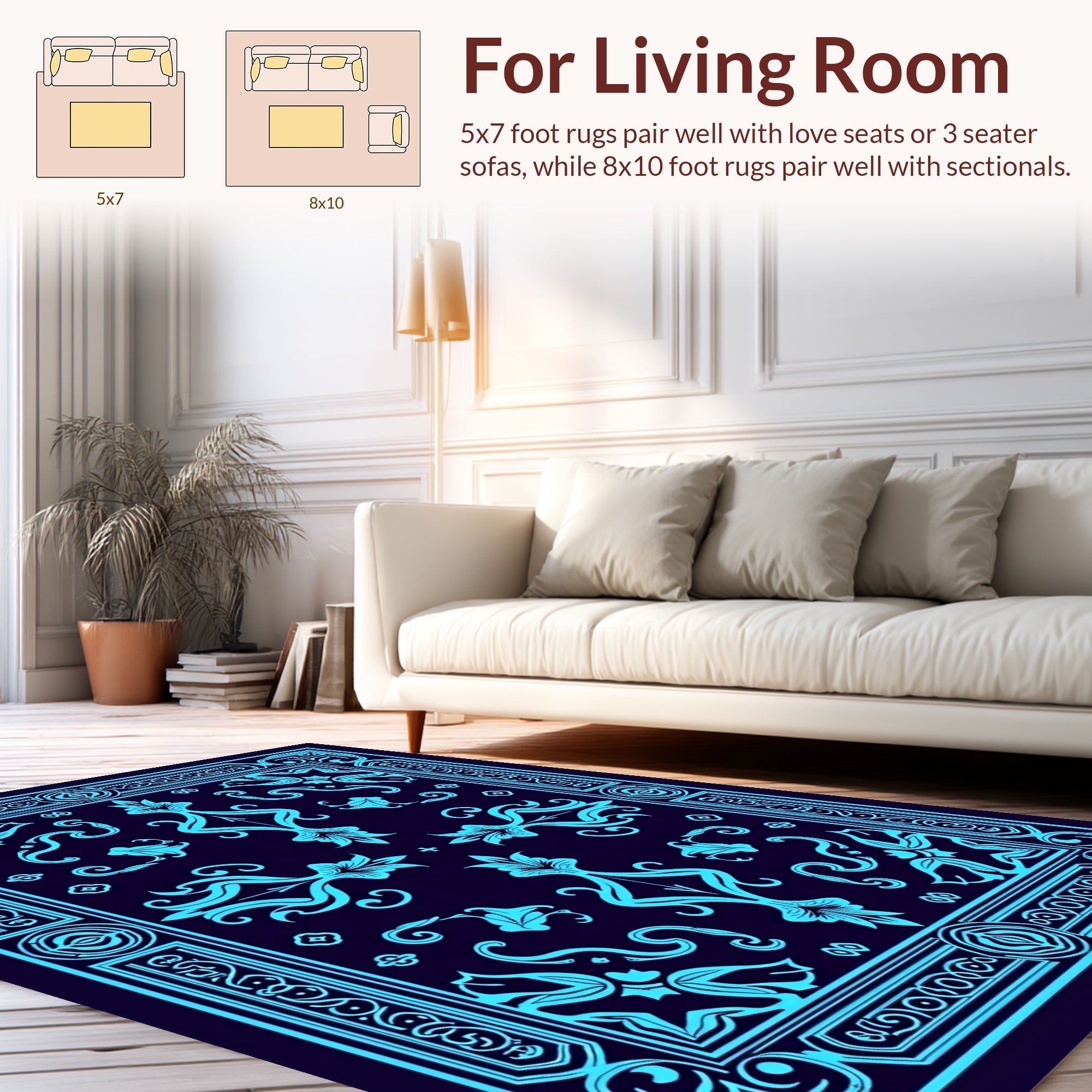 Elegant Cyan Floral Art Deco Rug