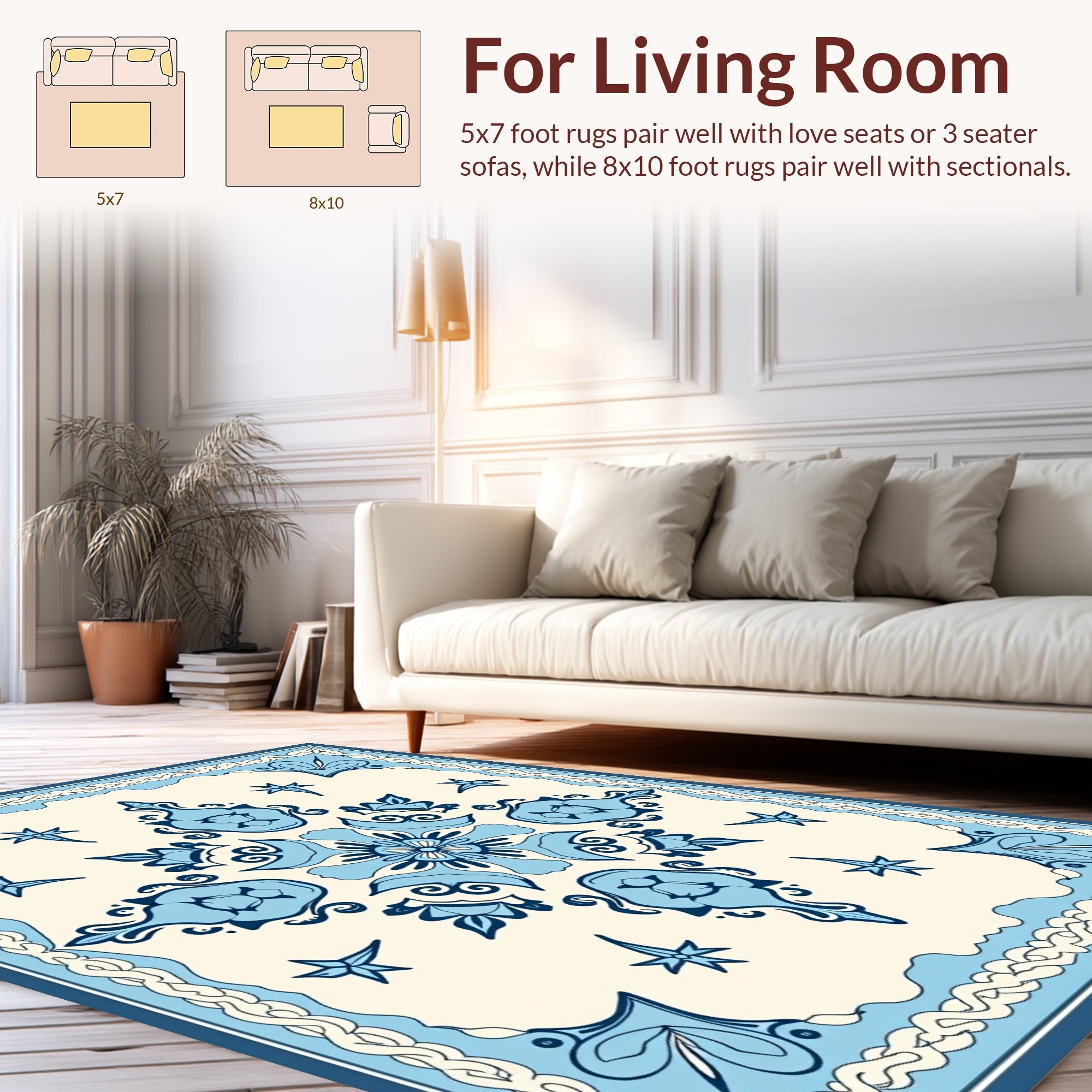 Blue Floral Motif Pattern Rug
