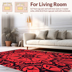 Striking Red Floral Sunburst Pattern Rug