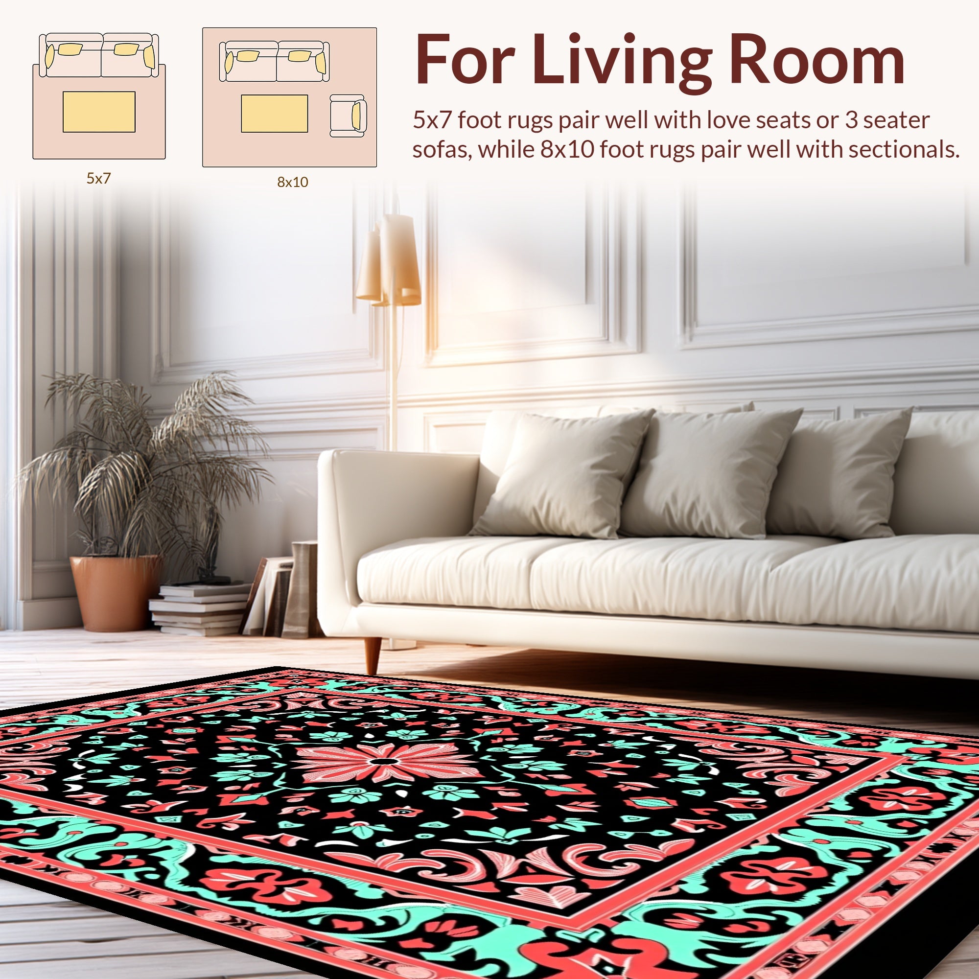 Coral Aqua Floral Symmetry Pattern Rug