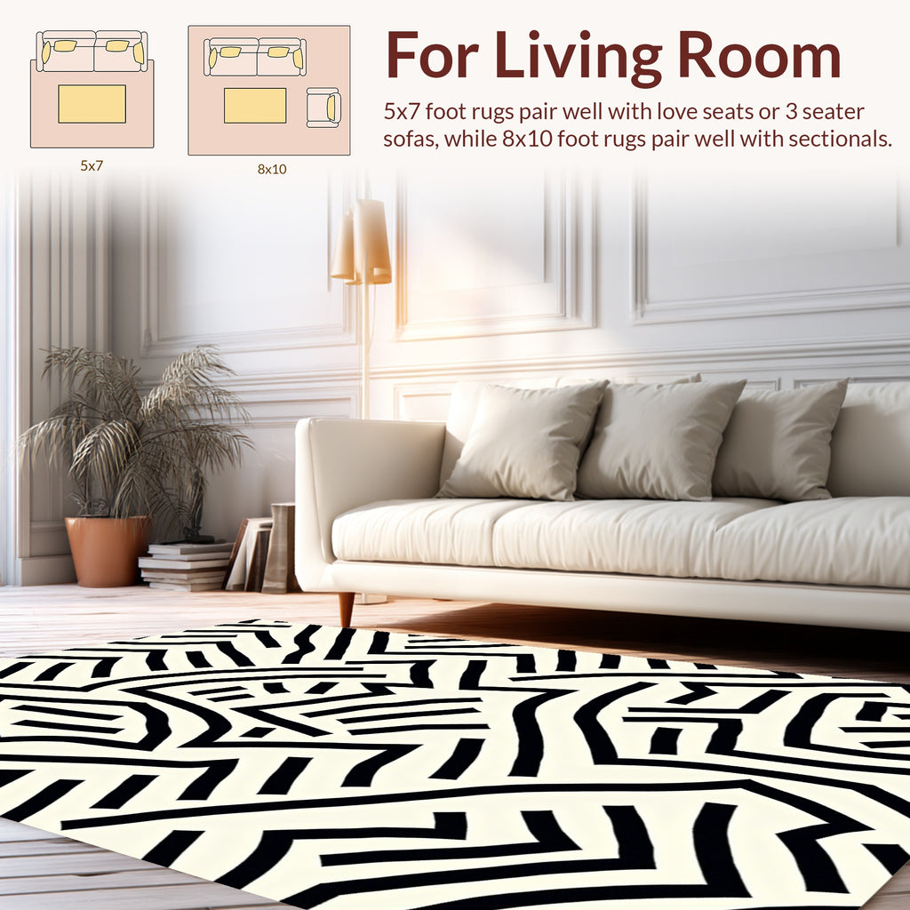 Black White Abstract Geometric Pattern Rug