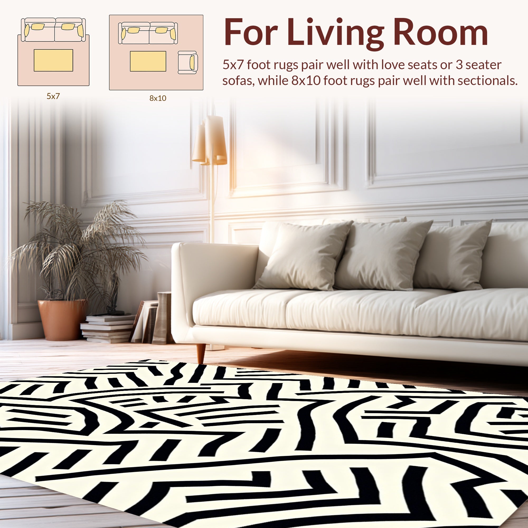 Black White Abstract Geometric Pattern Rug