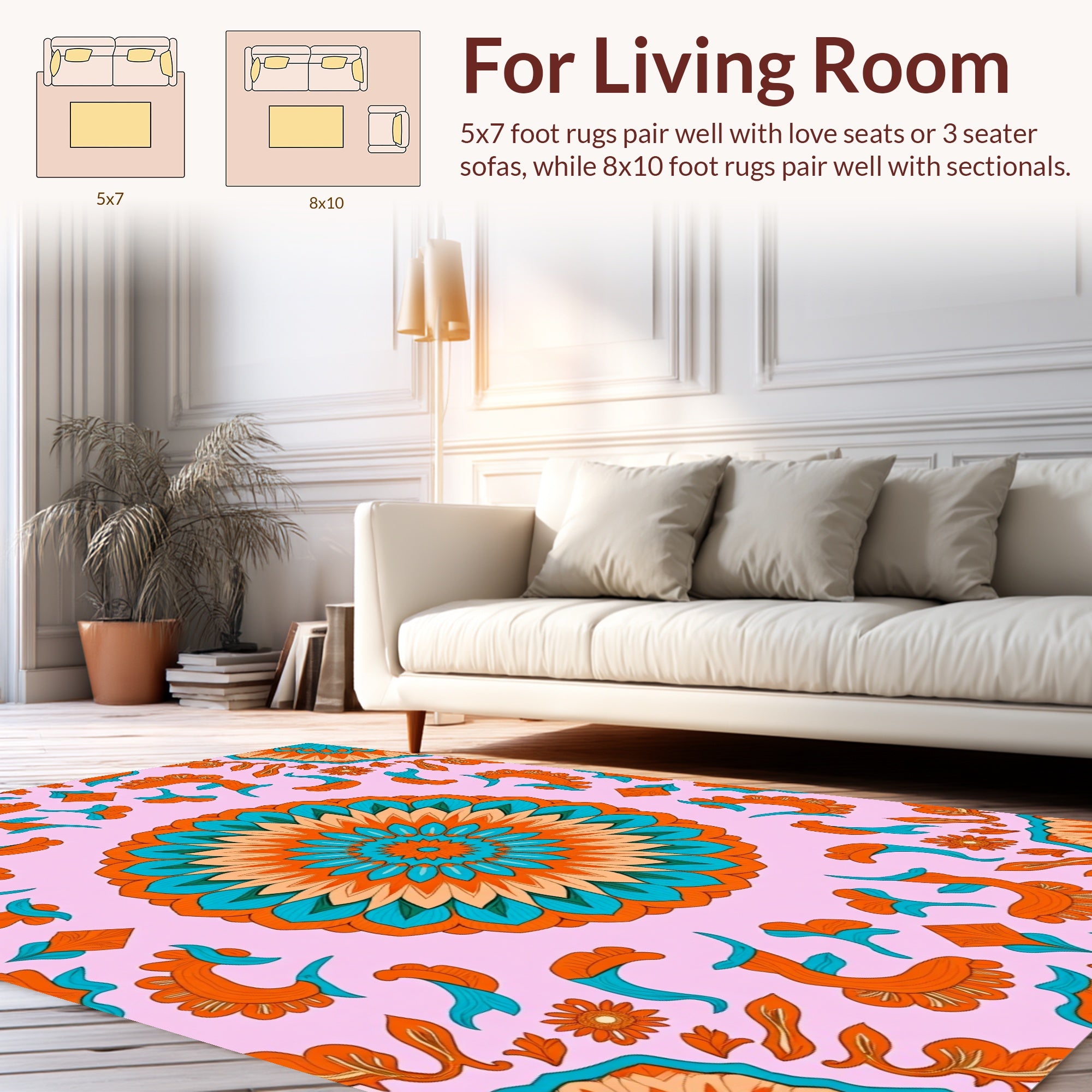 Mandala Inspired Orange Teal Pattern Rug