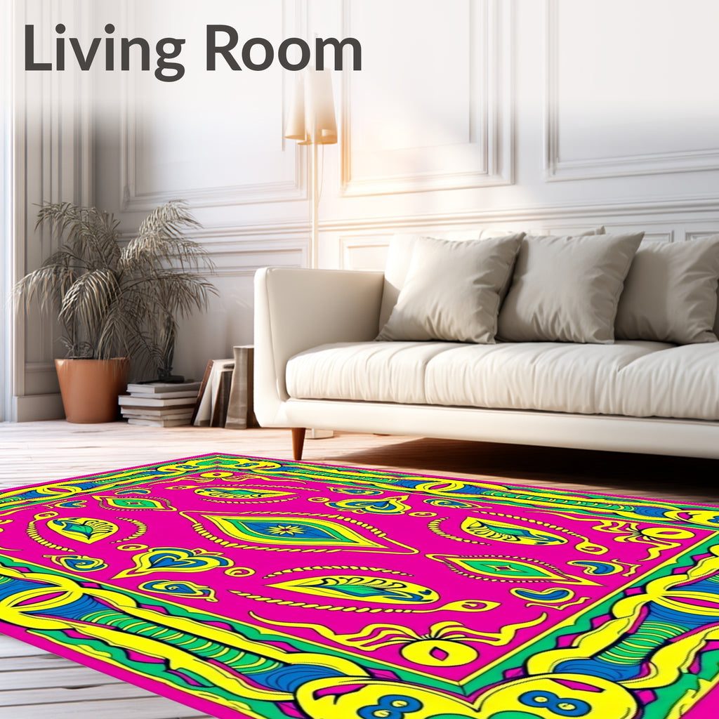 Vibrant Pink Yellow Blue Abstract Ovals Rug