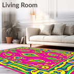 Vibrant Pink Yellow Blue Abstract Ovals Rug