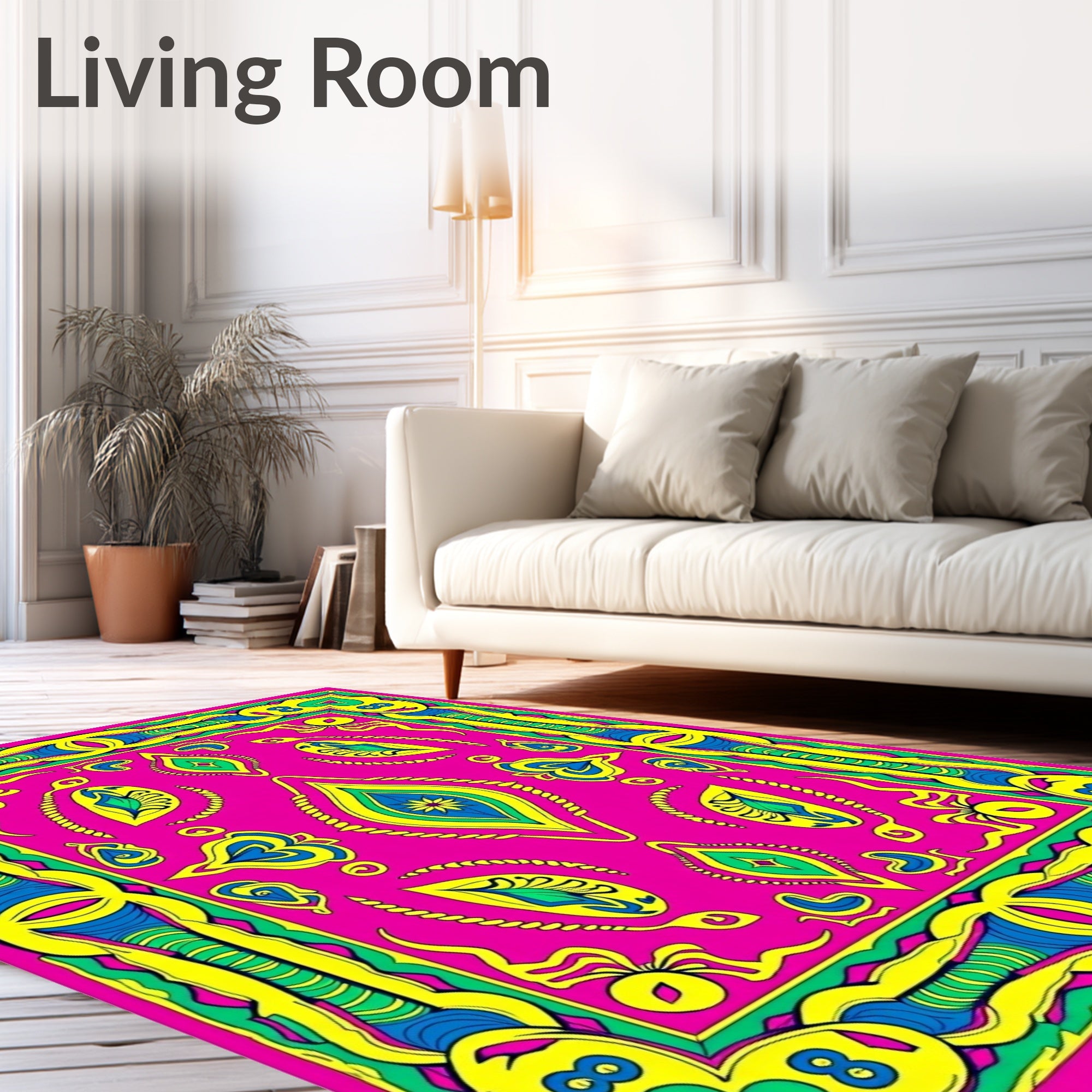Vibrant Pink Yellow Blue Abstract Ovals Rug