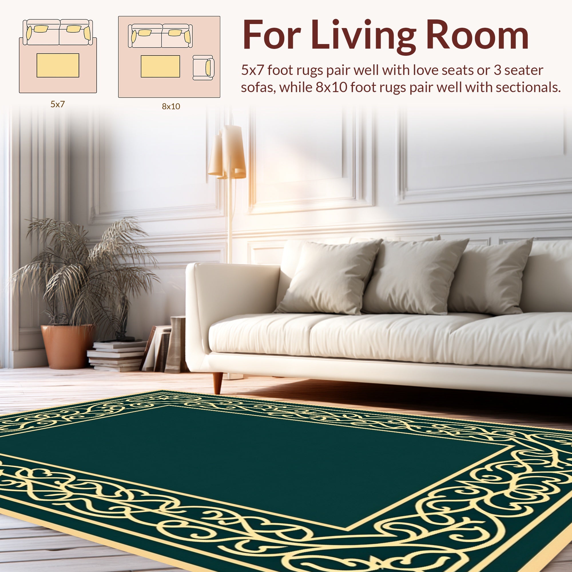 Ornate Cream Swirl Border Design Rug