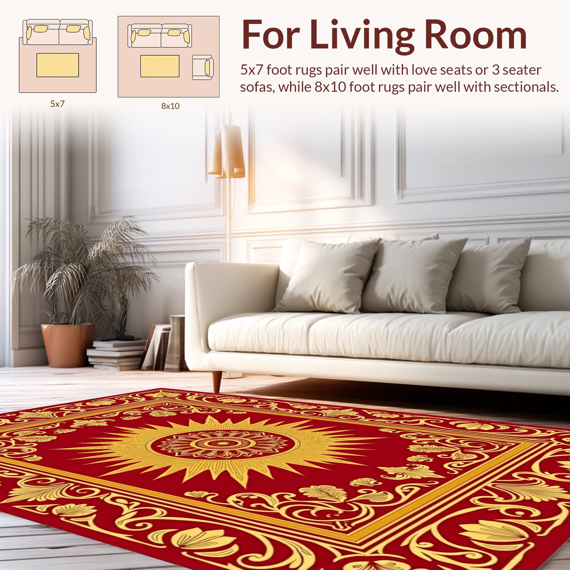 Ornate Red Gold Sunburst Floral Rug