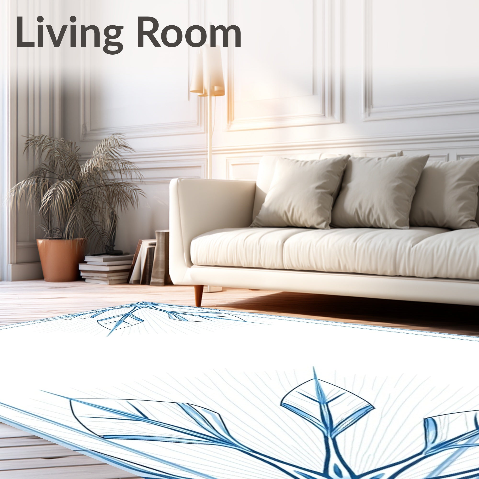 Cool Blue Starburst Leaf Border Rug