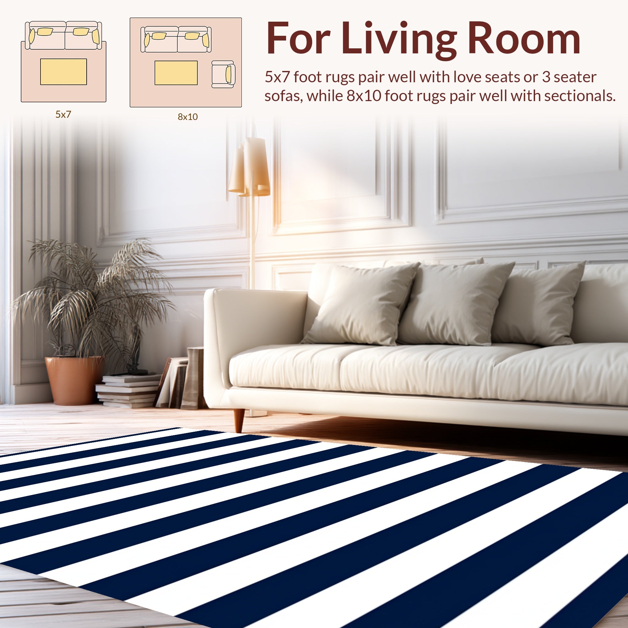 Classic Navy White Stripe Design Rug