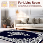 Dark Blue White Floral Swirl Design Rug