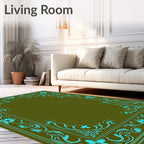 Teal Floral Vine Border Rug